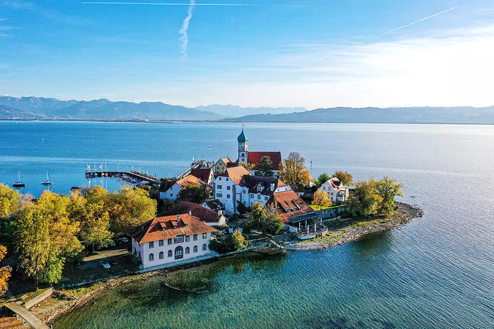 Schlosshotel Stimmung 18 Die Wasserburger Halbinsel von oben